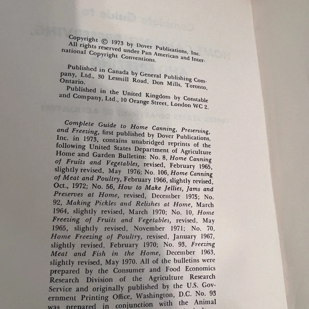 USDA‎ Complete Guide to Home Canning Preserving and Freezing 1973 Dover Edition